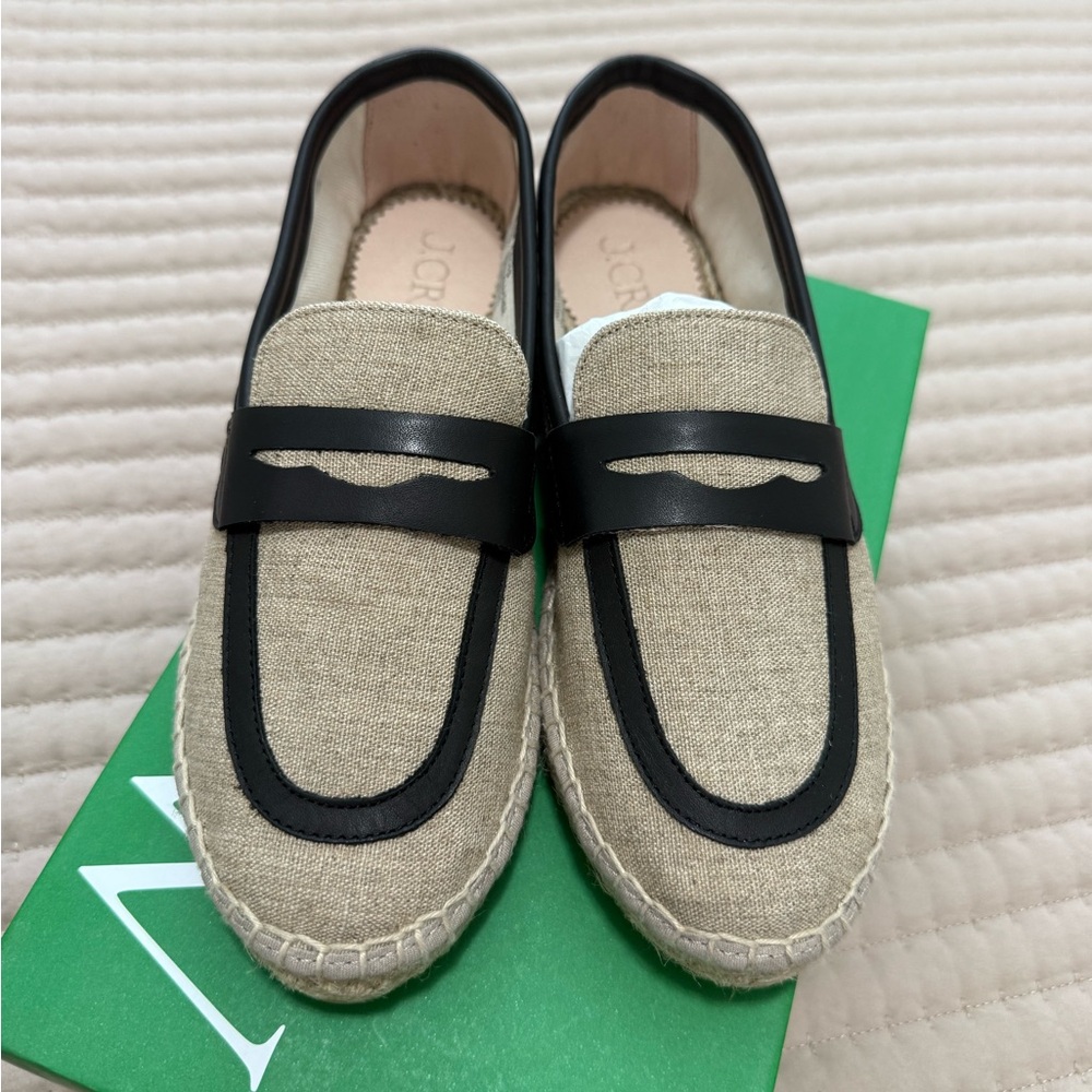 J. Crew Made-in-Spain loafer espadrilles in linen blend and leather style# CA013 - Picture 5 of 12
